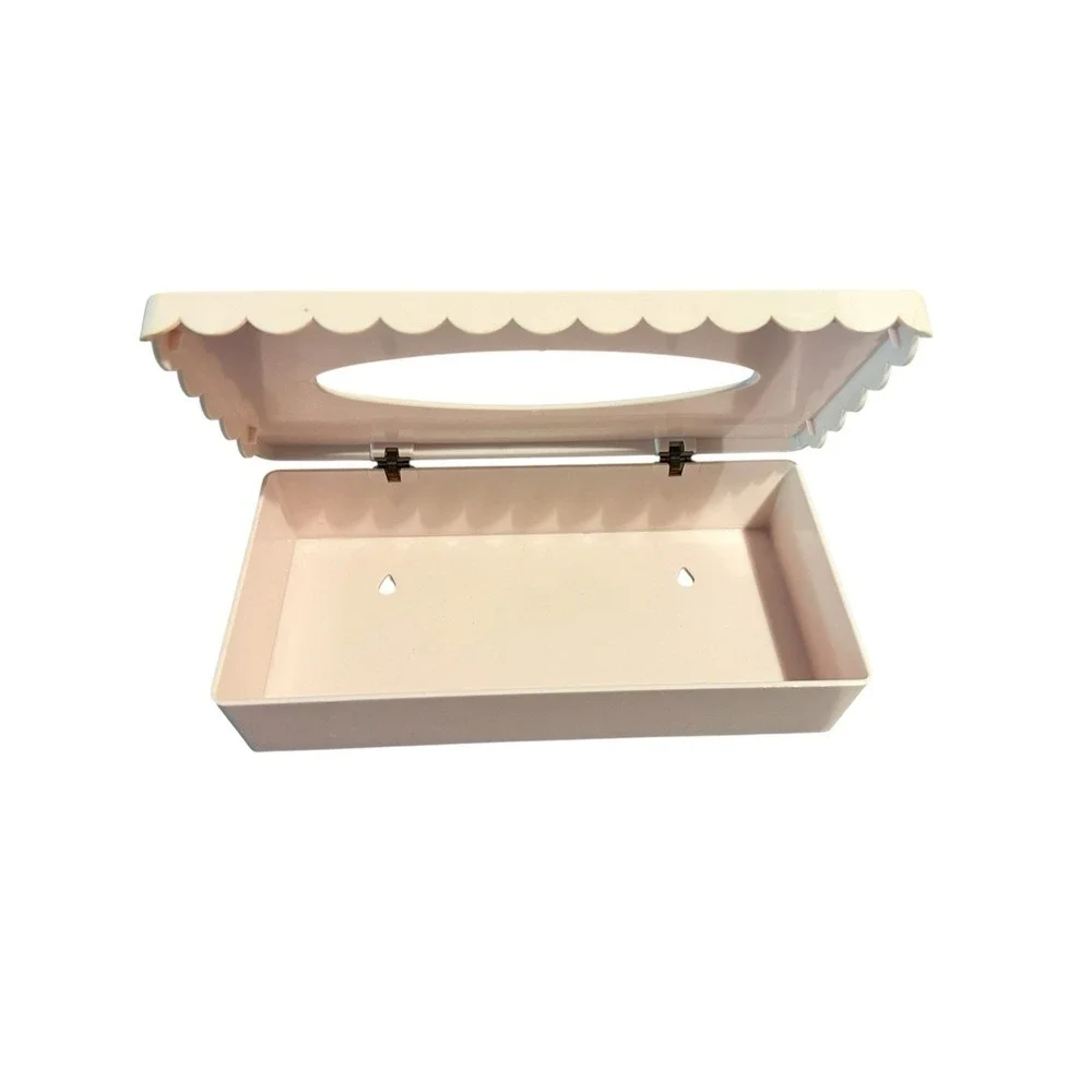 Vintage Pink Tissue Box Holder Scalloped Edge Plastic Box Bathroom